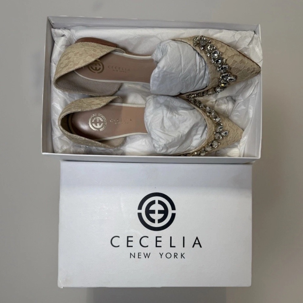 New Cecilia New York Rhinestone Lace Flats Shoes Wedding Sz 8.5 Ivory Cream $245 - Picture 11 of 12